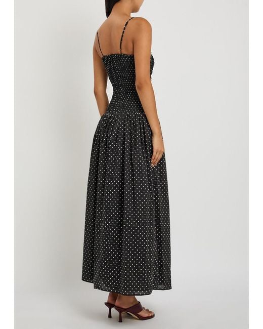 Faithfull The Brand Black Mira Polka Dot Cotton Maxi Dress