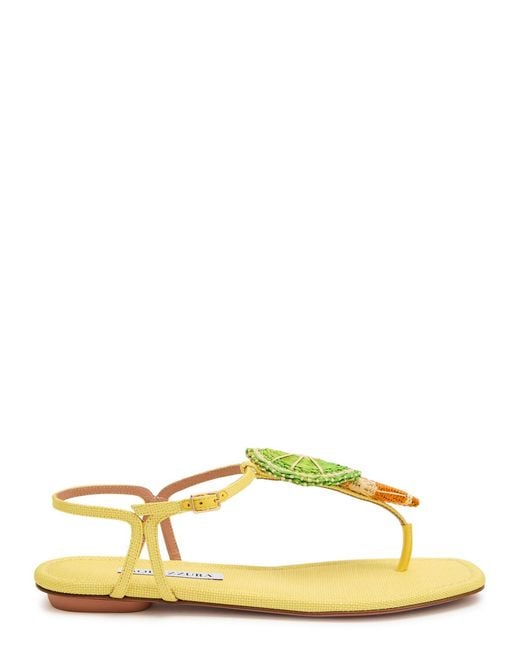 Aquazzura Yellow Citrus Sugar Appliquéd Woven Raffia Sandals