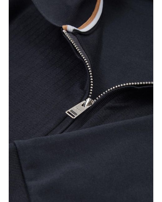 Boss Blue Half-Zip Cotton Polo Shirt for men