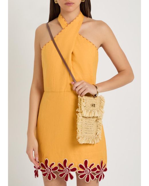 Anya Hindmarch Natural Fringed Raffia And Leather Cross-Body Phone Pouch