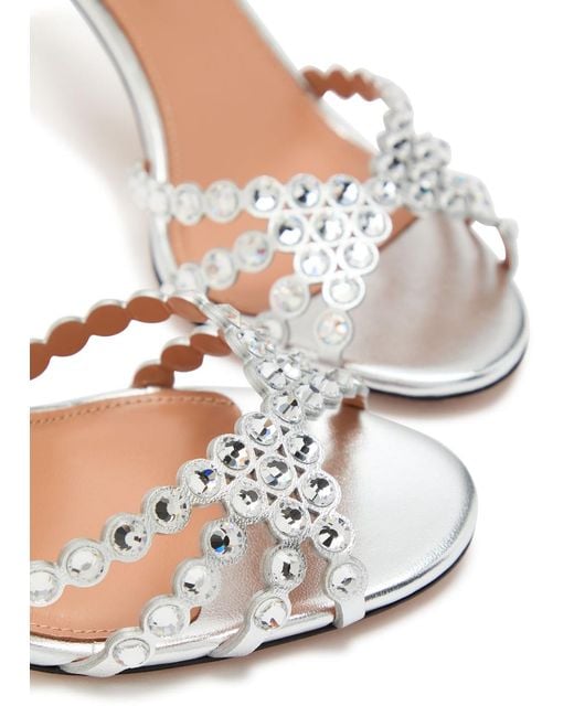 Aquazzura Tequila 85 Embellished Metallic Leather Sandals