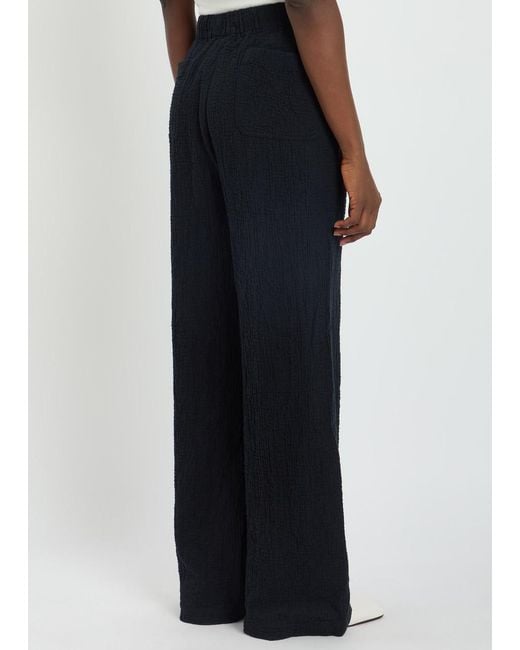 Eileen Fisher Blue Straight-Leg Seersucker Trousers