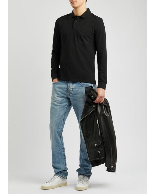 Saint Laurent Black Logo Piqué Cotton-blend Polo Shirt for men