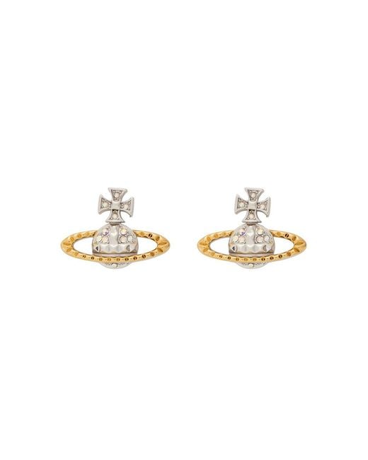 Vivienne Westwood White Mayfair Bas Relief Two-Toned Rhodium-Plated Stud Earrings