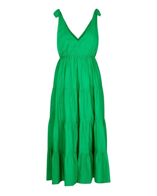 Merlette Flor Tiered Cotton Midi Dress in Green | Lyst