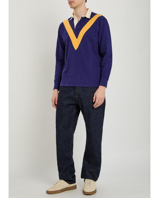 Drake's Blue Panelled Cotton Rugby Top for men