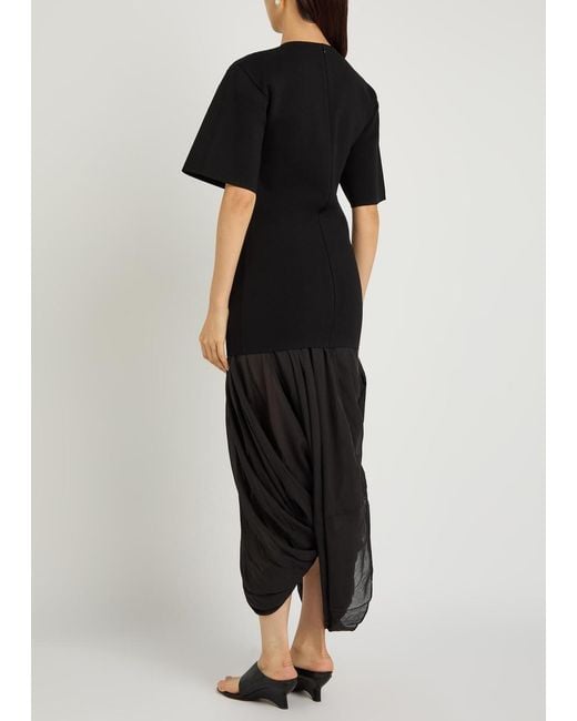 Totême  Black Layered Cocoon-Skirt Knit Midi Dress