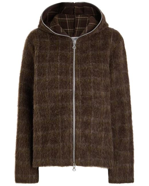 Our Legacy Brown Full Zip Hood Checked Brushed Knit Jumper
