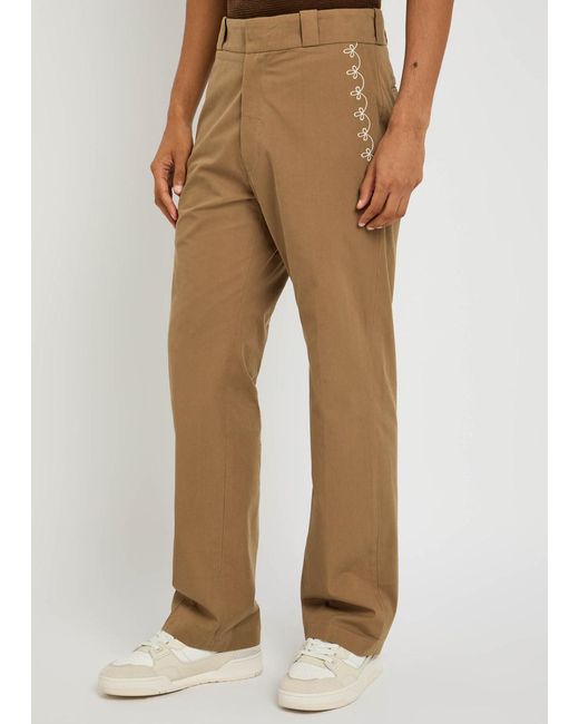 CHERRY LA Natural Charro Embroidered Straight-Leg Cotton Trousers for men