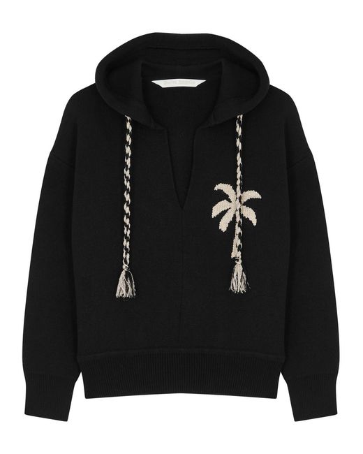 Palm Angels Black Hooded Knitted Sweatshirt