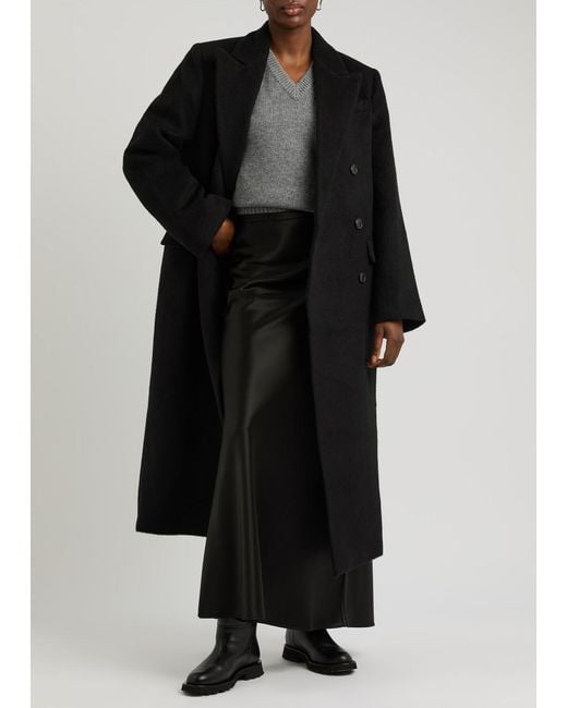 Almada Label Black Drew Double-Breasted Wool-Blend Coat