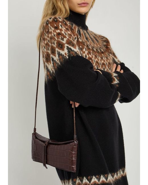 Staud Brown Eve Crocodile-Effect Leather Clutch