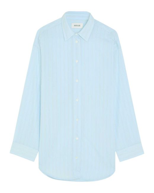 Agolde Blue Sona Striped Cotton-Blend Shirt