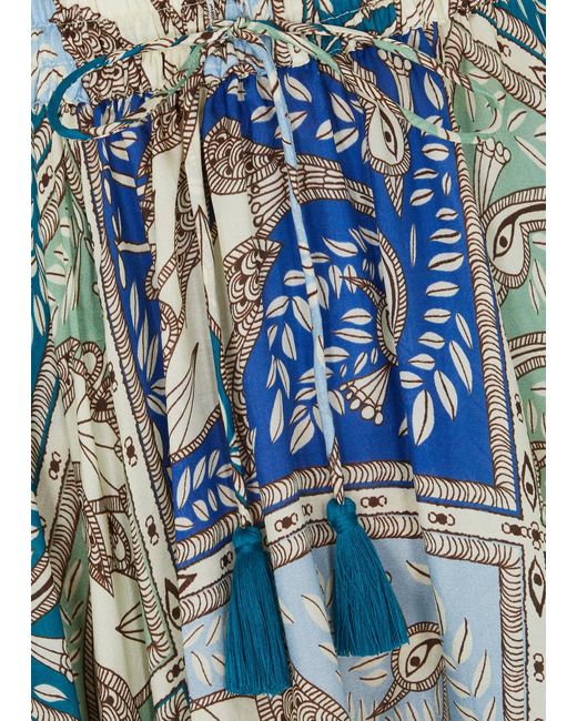 Hannah Artwear Blue Delila Printed Silk Midi Skirt