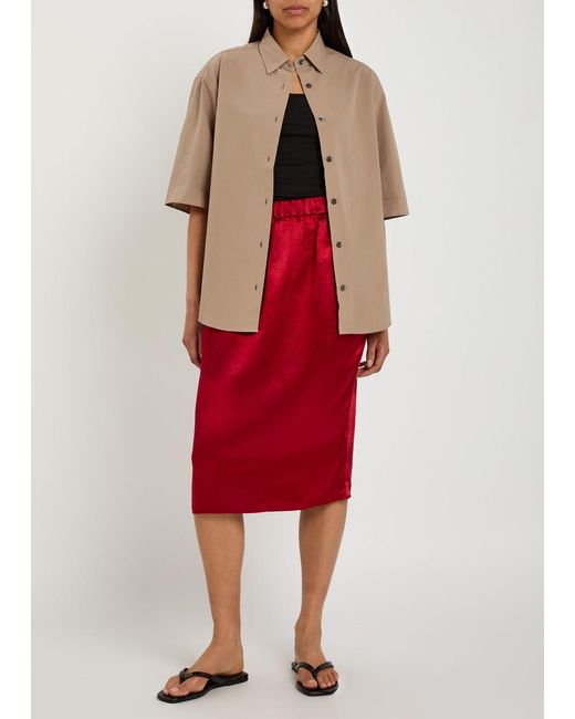 Maria McManus Red Satin Midi Tulip Skirt
