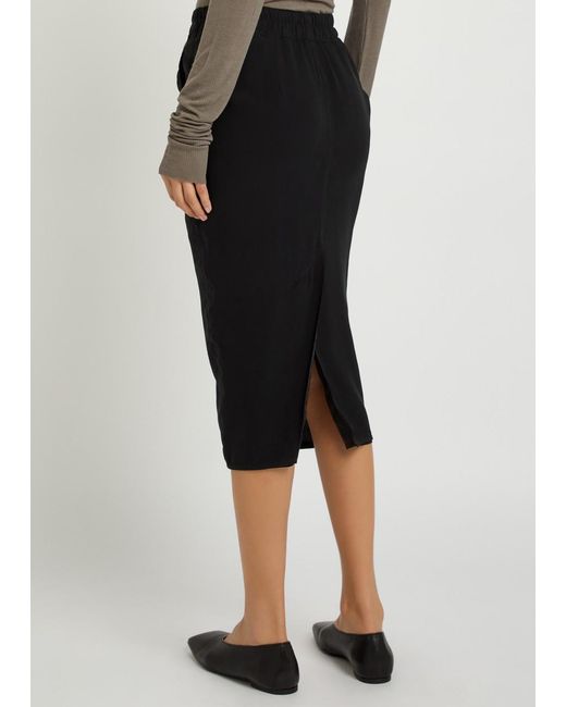 Rick Owens Black Drawstring Silk-Georgette Midi Skirt