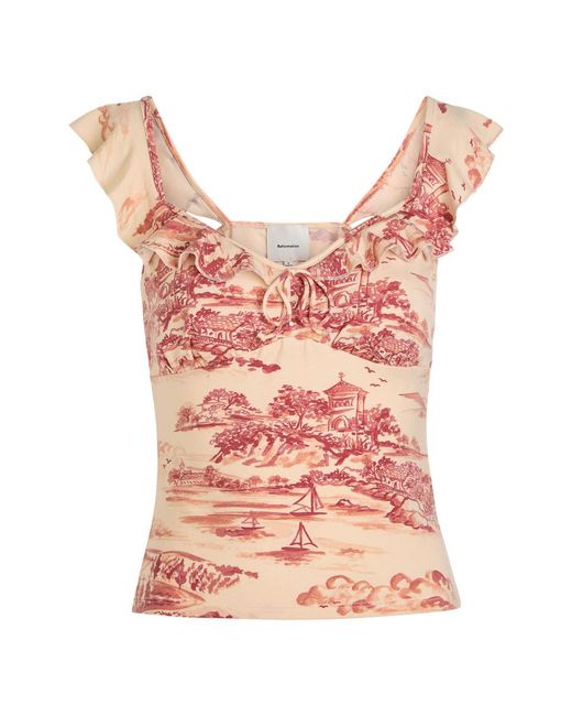 Reformation Pink Lemmy Printed Stretch-Jersey Top