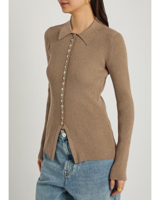 Rohe Brown Ribbed Stretch-Cotton Shirt