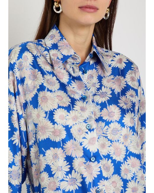 Stella McCartney Blue Daisy Floral-Print Silk Shirt