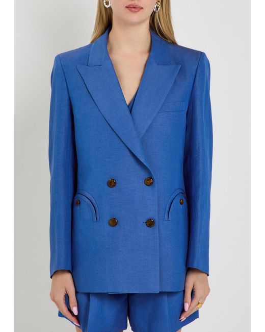 Blazé Milano Blue Everynight Double-Breasted Silk And Linen-Blend Blazer