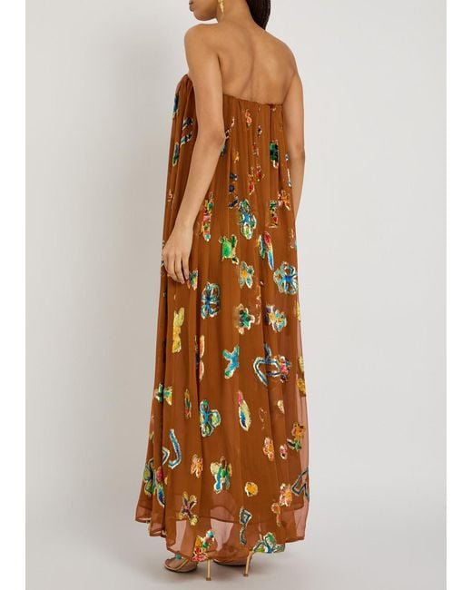 ALÉMAIS Orange Devoré Silk-Blend Maxi Dress