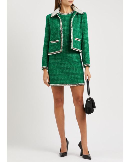 alice and olivia green mini dress Alice + Olivia Alice + Olivia Clyde Embellished Tweed Mini Dress in Green