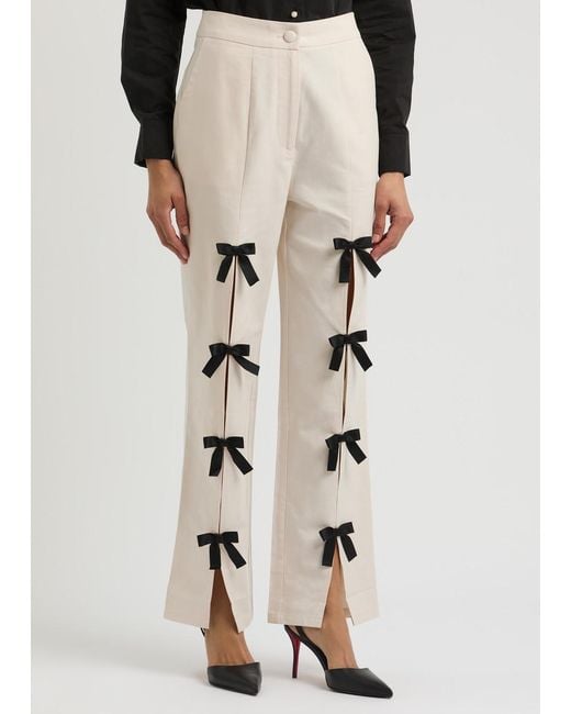 Sister Jane Natural Ivy Bow-Embellished Cotton-Blend Trousers