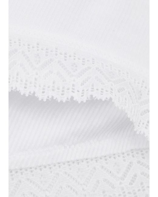 Simone Perele White Eugenie Ribbed Lace-trimmed Briefs