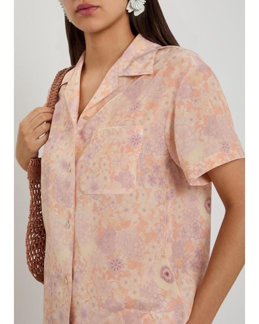 Chloé Pink Floral-Print Silk Shirt