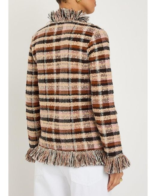 Etro Brown Striped Fringed Woven Jacket