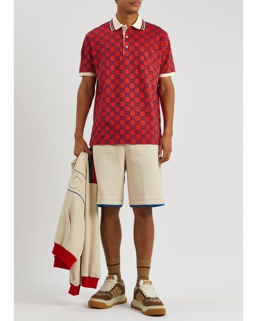 Gucci Red Cotton Piquet Polo With GG for men