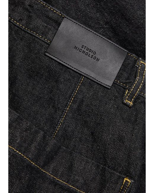 Studio Nicholson Black Single Pleat Wide-Leg Jeans for men