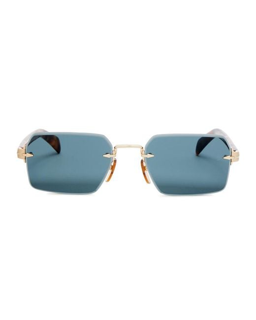 David Beckham Blue Rectangle-frame Rimless Sunglasses for men