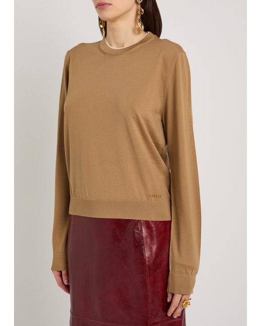 Versace Natural Layered-Neck Wool-Blend Jumper