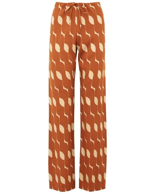 Dries Van Noten Orange Pachas Bis Printed Stretch-Silk Trousers