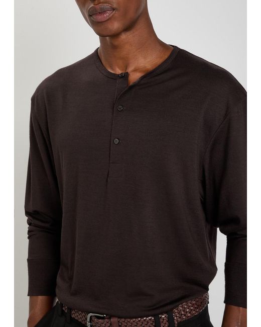 Studio Nicholson Black Wool-Jersey Henley T-Shirt for men