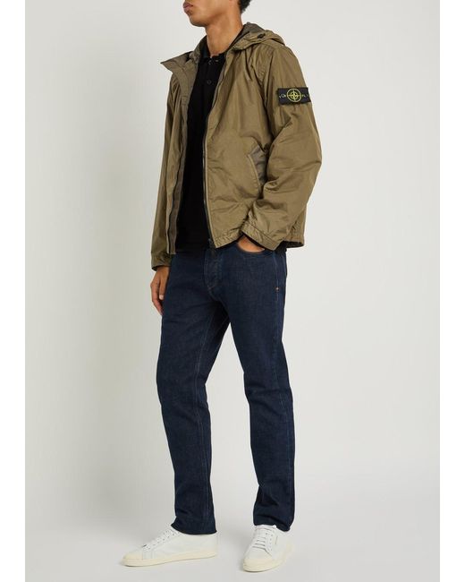 Stone Island Green Hooded Crinkled Shell Jacket for men