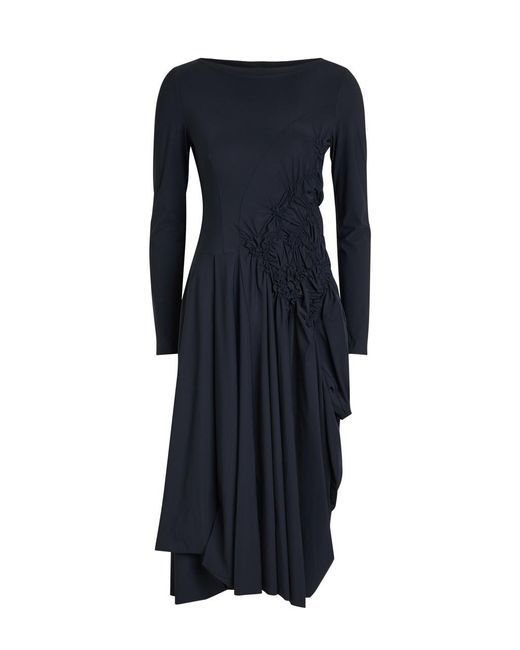 High Blue Canticle Gathered Stretch-Polyamide Midi Dress