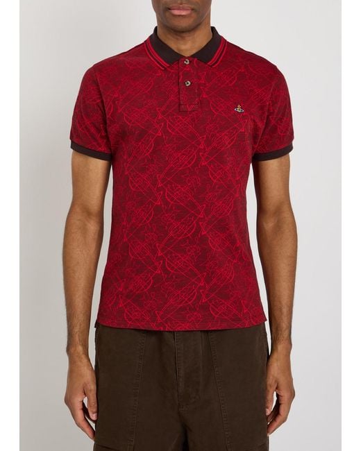 Vivienne Westwood Red Classic Logo-Jacquard Cotton Polo Shirt for men