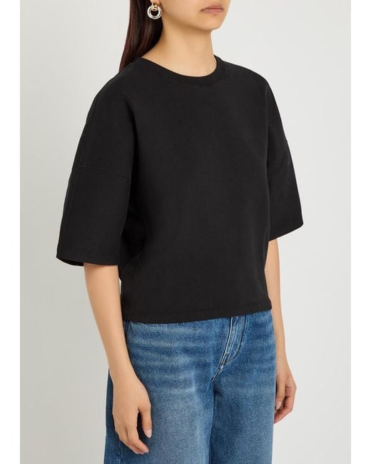 OSSOU Black Rift Cropped Cotton-Blend T-Shirt
