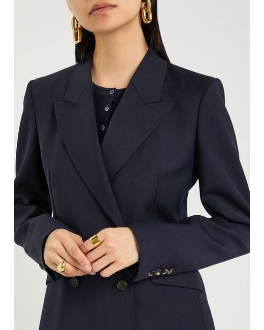Gabriela Hearst Blue Stephanie Double-Breasted Wool Blazer Uk14/L