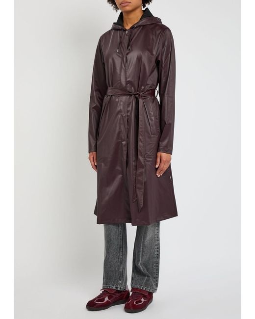 Rains Purple Belted Hooded Longline Waterproof Jacket