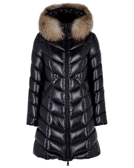 Moncler Black Fulmarus Lacque Fur-trim Quilted Down Coat