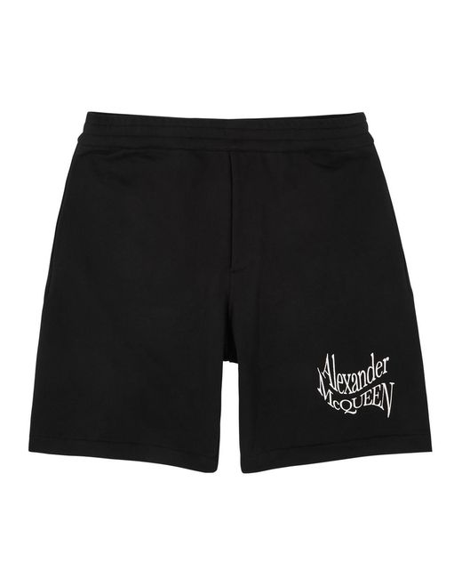 Alexander McQueen Black Logo-Embroidered Cotton Shorts for men