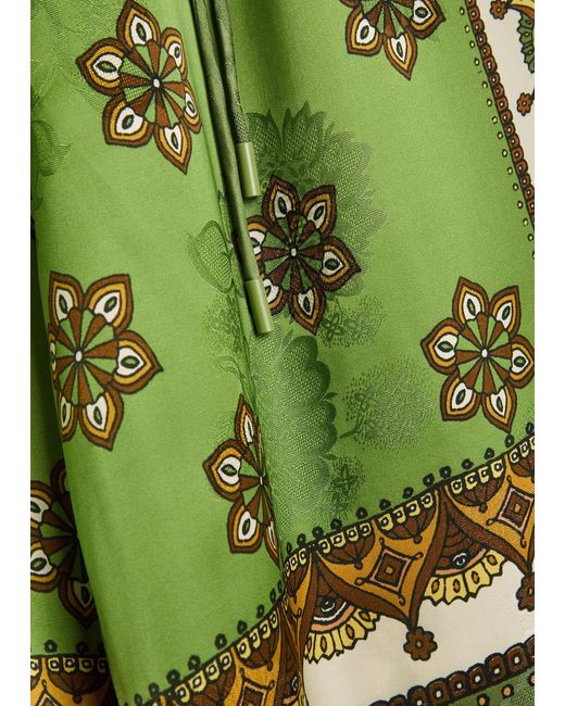 ALÉMAIS Green Contina Printed Wide-Leg Satin Trousers