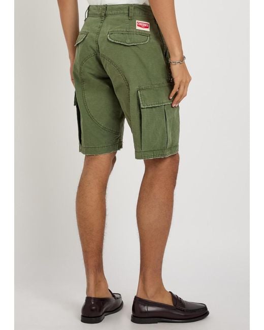 CHERRY LA Green Paint-Splatter Cotton Cargo Shorts for men