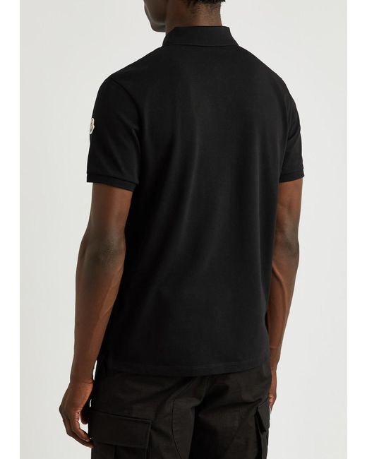 Moncler Black Logo Piqué Cotton Polo Shirt for men