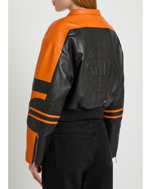 AN-Y1 Black Biker Padded Colour-Blocked Leather Jacket