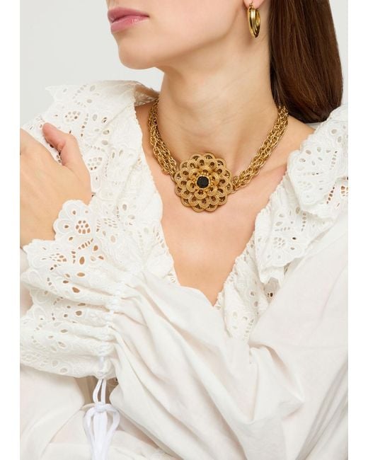 Chloé Metallic The Chloé Feather Flower Necklace
