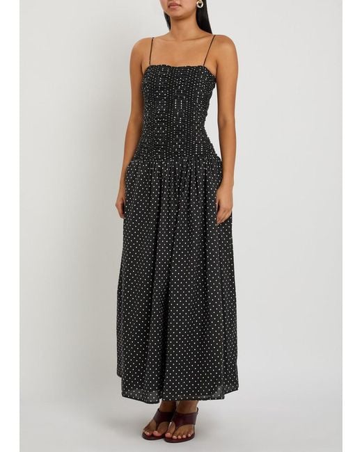 Faithfull The Brand Black Mira Polka Dot Cotton Maxi Dress